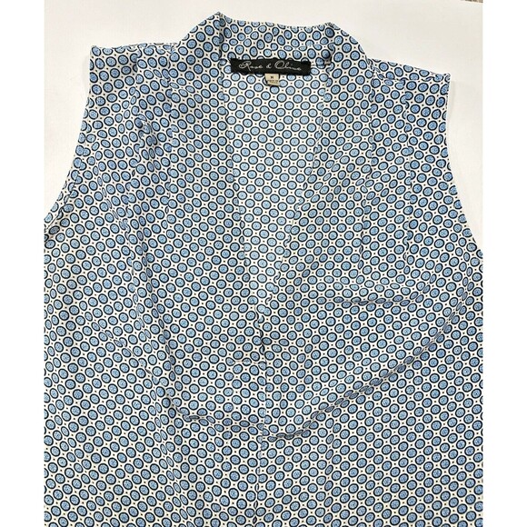 Rose & Olive Sleeveless Geometric VNeck Blue Dots Sheer Work Pullover Top Size M - Picture 5 of 8